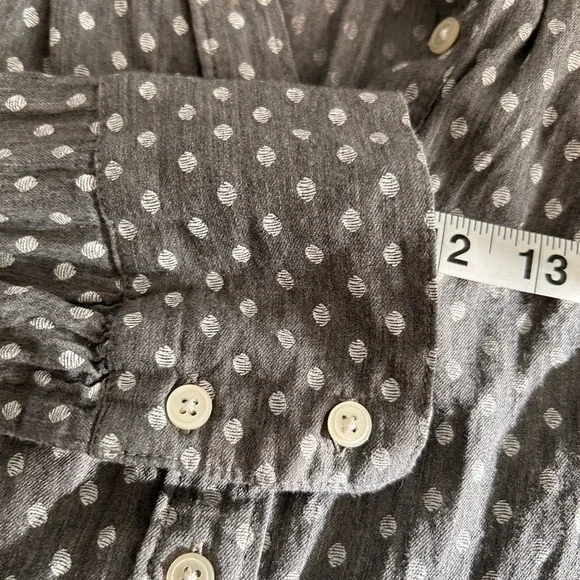 Loft; grey with dots, button front long sleeve blouse, Size Large - Picture 6 of 6